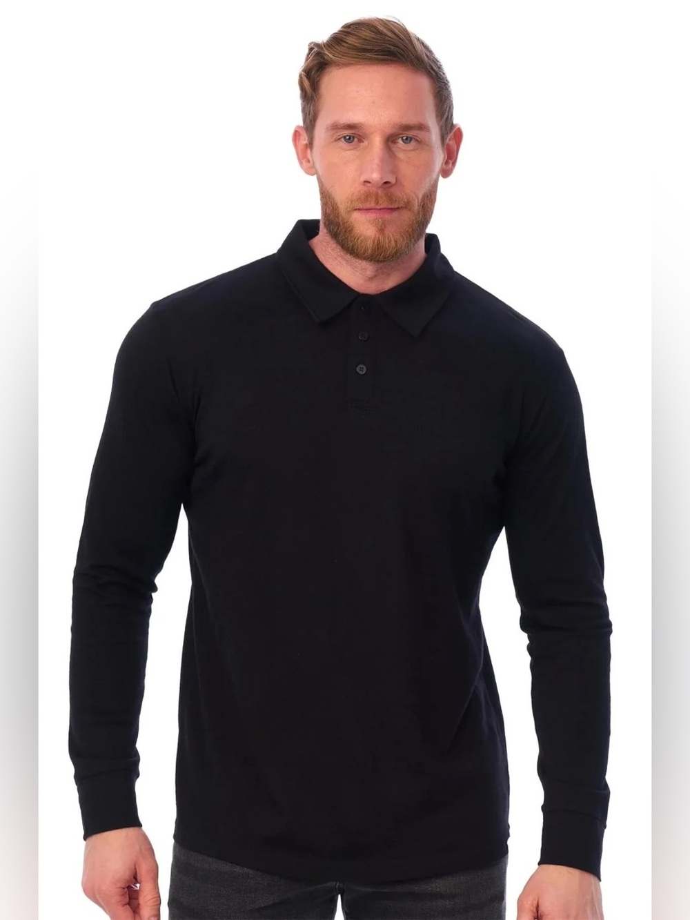 Merino Tech Merino Wool Long Sleeve Polo Black Blue Size Medium